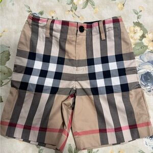 Burberry Beige Plaid Cotton Shorts with Black & White Stripes